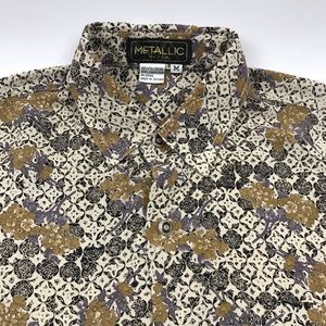 Vintage Abstract Floral Polyester Button Shirt M/L